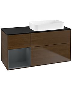 Villeroy und Boch Finion Waschtischunterschrank G682HGGN 120x60,3x50,1cm, Regal links Midnight Blue Matt Lacquer, Walnut veneer