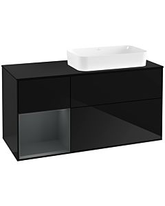Villeroy und Boch Finion Waschtischunterschrank G682HGPH 120x60,3x50,1cm, Regal links Midnight Blue Matt Lacquer, Glossy Black Lacquer