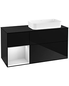 Villeroy und Boch Finion Waschtischunterschrank G682MTPH 120x60,3x50,1cm, Regal links White matt lacquer, Glossy Black Lacquer