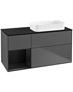 Villeroy und Boch Finion Waschtischunterschrank G682PDGK 120x60,3x50,1cm, Regal links Black matt lacquer, Anthracite matt