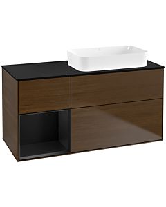 Villeroy und Boch Finion Waschtischunterschrank G682PDGN 120x60,3x50,1cm, Regal links Black matt lacquer, Walnut veneer