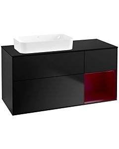 Villeroy und Boch Finion Waschtischunterschrank G692HBPD 120x60,3x50,1cm, Regal rechts Peony, Black matt lacquer