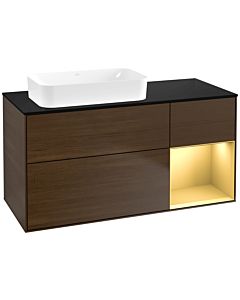 Villeroy und Boch Finion Waschtischunterschrank G692HFGN 120x60,3x50,1cm, Regal rechts Gold matt, Walnut veneer