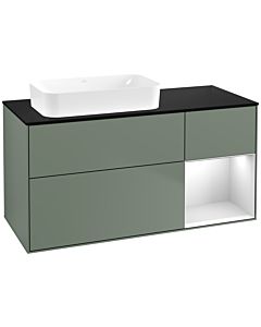 Villeroy und Boch Finion Waschtischunterschrank G692MTGM 120x60,3x50,1cm, Regal rechts White matt lacquer, Olive Matt Lacquer