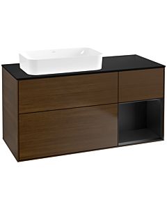 Villeroy und Boch Finion Waschtischunterschrank G692PDGN 120x60,3x50,1cm, Regal rechts Black matt lacquer, Walnut veneer