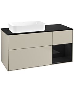 Villeroy und Boch Finion Waschtischunterschrank G692PHHH 120x60,3x50,1cm, Regal rechts Glossy Black Lacquer, Sand Matt Lacquer