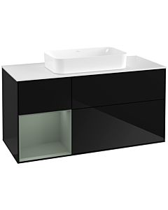 Villeroy und Boch Finion Waschtischunterschrank G701GMPH 120x60,3x50,1cm, Regal rechts Olive Matt Lacquer, Glossy Black Lacquer