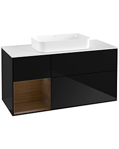 Villeroy und Boch Finion Villeroy und Boch G701GNPH 120x60.3x50.1cm, étagère droite placage noyer, Glossy Black Lacquer