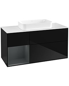 Villeroy und Boch Finion Waschtischunterschrank G701HGPH 120x60,3x50,1cm, Regal rechts Midnight Blue Matt Lacquer, Glossy Black Lacquer