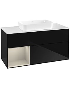 Villeroy und Boch Finion Waschtischunterschrank G701HHPH 120x60,3x50,1cm, Regal rechts Sand Matt, Glossy Black Lacquer