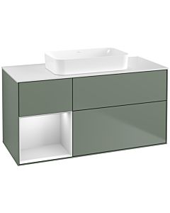 Villeroy und Boch Finion Villeroy und Boch G701MTGM 120x60.3x50.1cm, étagère à droite laqué blanc mat, Olive Matt Lacquer