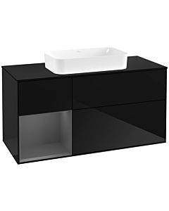 Villeroy und Boch Finion Waschtischunterschrank G702GKPH 120x60,3x50,1cm, Regal rechts Anthracite matt, Glossy Black Lacquer