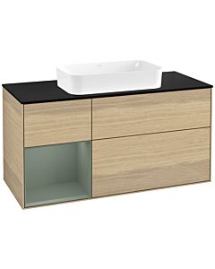 Villeroy und Boch Finion Waschtischunterschrank G702GMPC 120x60,3x50,1cm, Regal rechts Olive Matt Lacquer, Oak Veneer