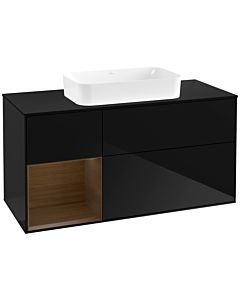 Villeroy und Boch Finion Waschtischunterschrank G702GNPH 120x60,3x50,1cm, Regal rechts Walnut veneer, Glossy Black Lacquer