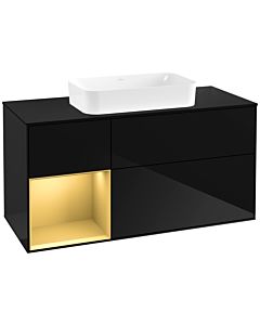 Villeroy und Boch Finion Waschtischunterschrank G702HFPH 120x60,3x50,1cm, Regal rechts Gold matt, Glossy Black Lacquer