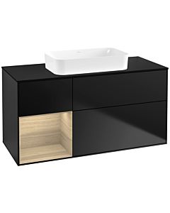 Villeroy und Boch Finion Waschtischunterschrank G702PCPD 120x60,3x50,1cm, Regal rechts Oak Veneer, Black matt lacquer