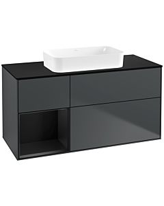 Villeroy und Boch Finion Waschtischunterschrank G702PDHG 120x60,3x50,1cm, Regal rechts Black matt lacquer, Midnight Blue Matt Lacquer
