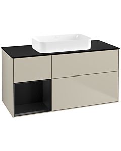 Villeroy und Boch Finion Waschtischunterschrank G702PDHH 120x60,3x50,1cm, Regal rechts Black matt lacquer, Sand Matt Lacquer
