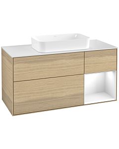 Villeroy und Boch Finion Waschtischunterschrank G711GFPC 120x60,3x50,1cm, Regal rechts Glossy white lacquer, Oak Veneer