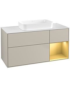 Villeroy und Boch Finion Waschtischunterschrank G711HFHH 120x60,3x50,1cm, Regal rechts Gold matt, Sand Matt Lacquer