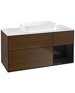 Villeroy und Boch Finion Waschtischunterschrank G711PHGN 120x60,3x50,1cm, Regal rechts Glossy Black Lacquer, Walnut veneer