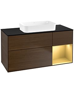 Villeroy und Boch Finion Waschtischunterschrank G712HFGN 120x60,3x50,1cm, Regal rechts Gold matt, Walnut veneer