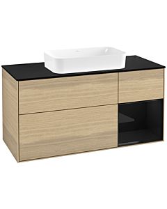 Villeroy und Boch Finion Waschtischunterschrank G712PHPC 120x60,3x50,1cm, Regal rechts Glossy Black Lacquer, Oak Veneer