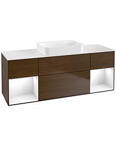 Villeroy und Boch Finion Waschtischunterschrank G741GFGN 160x60,3x50,1cm, Regale Glossy white lacquer, Walnut veneer