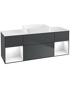 Villeroy und Boch Finion Waschtischunterschrank G741GFHG 160x60,3x50,1cm, Regale Glossy white lacquer, Midnight Blue Matt Lacquer
