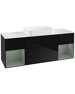 Villeroy und Boch Finion Villeroy und Boch G741GMPH 160x60.3x50.1cm, étagères laqué mat olive, Glossy Black Lacquer