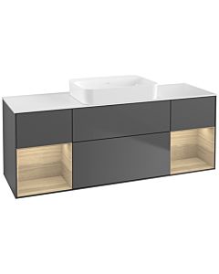 Villeroy und Boch Finion Waschtischunterschrank G741PCGK 160x60,3x50,1cm, Regale Oak Veneer, Anthracite matt