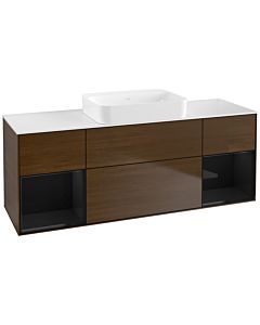 Villeroy und Boch Finion Waschtischunterschrank G741PHGN 160x60,3x50,1cm, Regale Glossy black lacquer, Walnut veneer