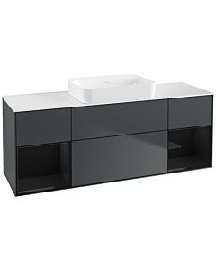 Villeroy und Boch Finion Waschtischunterschrank G741PHHG 160x60,3x50,1cm, Regale Glossy black lacquer, Midnight Blue Matt Lacquer