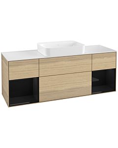 Villeroy und Boch Finion Waschtischunterschrank G741PHPC 160x60,3x50,1cm, Regale Glossy black lacquer, Oak Veneer