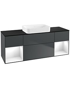 Villeroy und Boch Finion Waschtischunterschrank G742GFHG 160x60,3x50,1cm, Regale Glossy white lacquer, Midnight Blue Matt Lacquer
