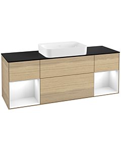 Villeroy und Boch Finion Waschtischunterschrank G742GFPC 160x60,3x50,1cm, Regale Glossy white lacquer, Oak Veneer