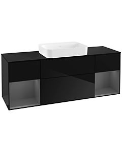 Villeroy und Boch Finion Waschtischunterschrank G742GKPH 160x60,3x50,1cm, Regale Anthracite matt lacquer, Glossy Black Lacquer