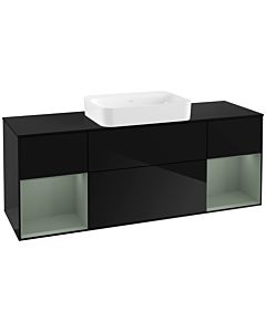 Villeroy und Boch Finion Villeroy und Boch G742GMPH 160x60.3x50.1cm, étagères laqué olive mat, Glossy Black Lacquer