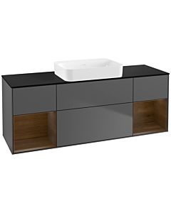 Villeroy und Boch Finion Waschtischunterschrank G742GNGK 160x60,3x50,1cm, Regale Walnut veneer, Anthracite matt