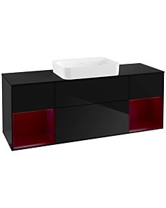 Villeroy und Boch Finion Waschtischunterschrank G742HBPH 160x60,3x50,1cm, Regale Peony matt lacquer, Glossy Black Lacquer