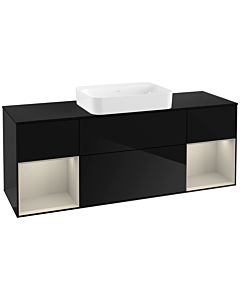 Villeroy und Boch Finion Waschtischunterschrank G742HHPH 160x60,3x50,1cm, Regale sand matt lacquer, Glossy Black Lacquer