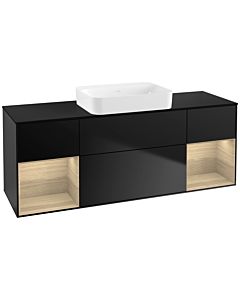 Villeroy und Boch Finion Waschtischunterschrank G742PCPD 160x60,3x50,1cm, Regale Oak Veneer, Black matt lacquer