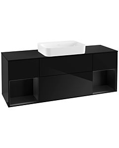 Villeroy und Boch Finion Waschtischunterschrank G742PDPH 160x60,3x50,1cm, Regale Black matt lacquer, Glossy Black Lacquer