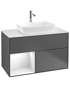 Villeroy und Boch Finion Waschtischunterschrank G771GFGK 100cm, Abdeckplatte white matt, Emotion, Regale Glossy white lacquer, Anthracite matt