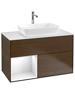 Villeroy und Boch Finion Villeroy und Boch Finion G771GFGN 100cm, cover plate white matt, Emotion, shelves Glossy white lacquer, walnut veneer