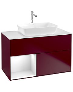 Villeroy und Boch Finion Waschtischunterschrank G771GFHB 100cm, Abdeckplatte white matt, Emotion, Regale Glossy white lacquer, Peony Matt