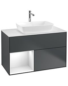 Villeroy und Boch Finion Villeroy und Boch G771GFHG 100cm, plaque de finition blanc mat, Emotion, étagères Laque blanc brillant, Midnight Blue Matt Lacquer