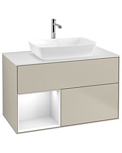 Villeroy und Boch Finion Villeroy und Boch G771GFHH 100cm, couvercle blanc mat, Emotion, étagères Laque blanc brillant, Sand Matt Lacquer