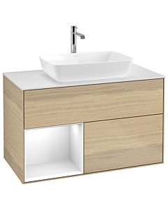 Villeroy und Boch Finion Villeroy und Boch G771GFPC 100cm, plaque de finition blanc mat, Emotion, étagères Laque blanc brillant, Oak Veneer