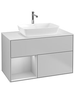 Villeroy und Boch Finion Villeroy und Boch G771GJGJ 100cm, plaque de finition blanc mat, Emotion, étagères laqué gris clair mat, gris clair mat